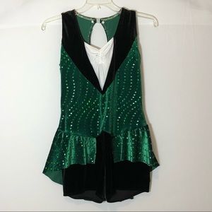 Green and black velvet dance costume